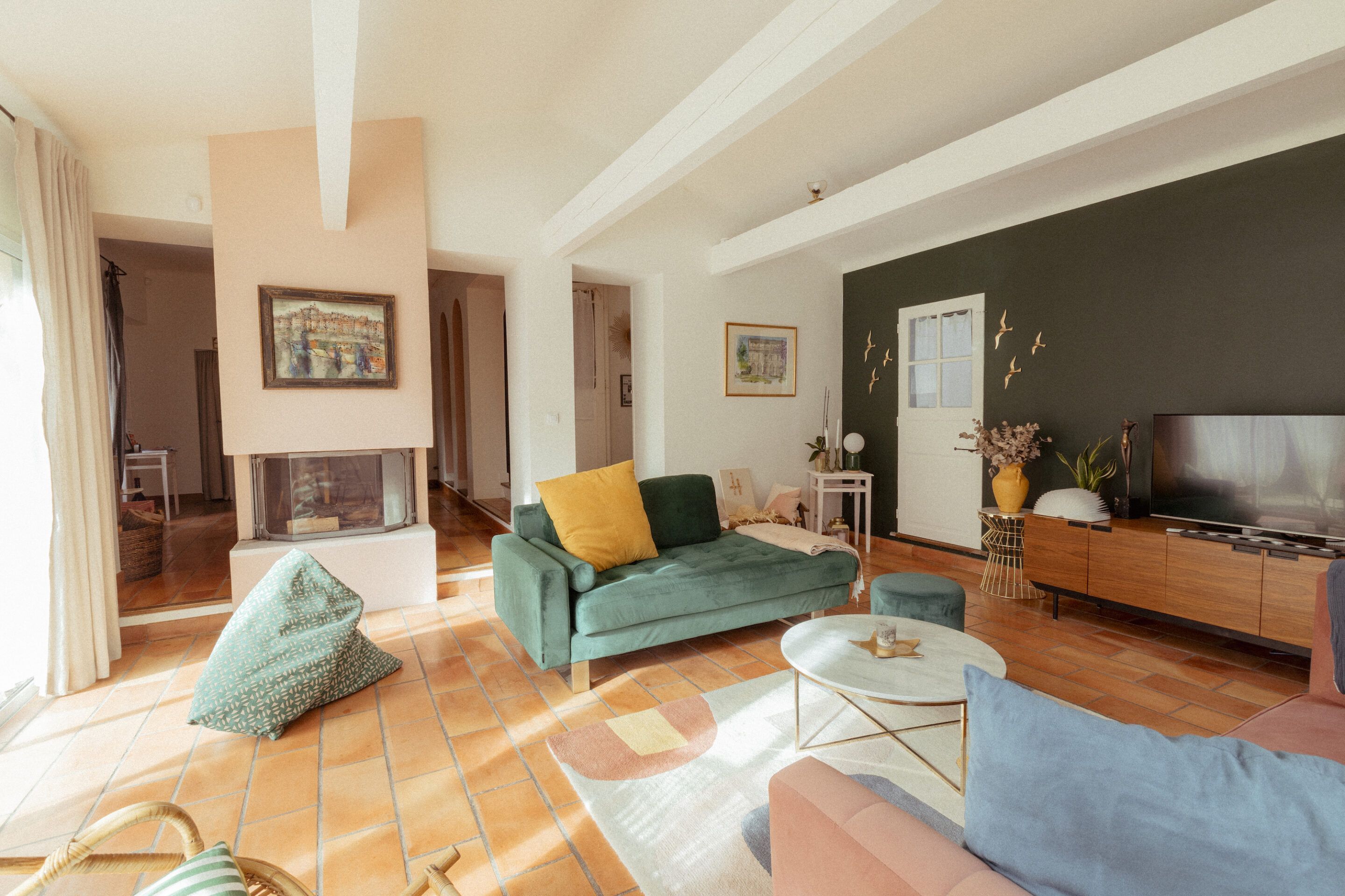 Living room with fireplace view